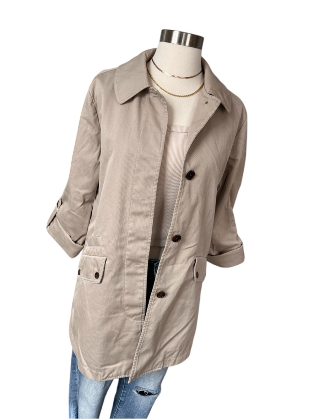 Vintage Y2K 100% cotton GAP khaki spring dress length trench coat fully lined S
